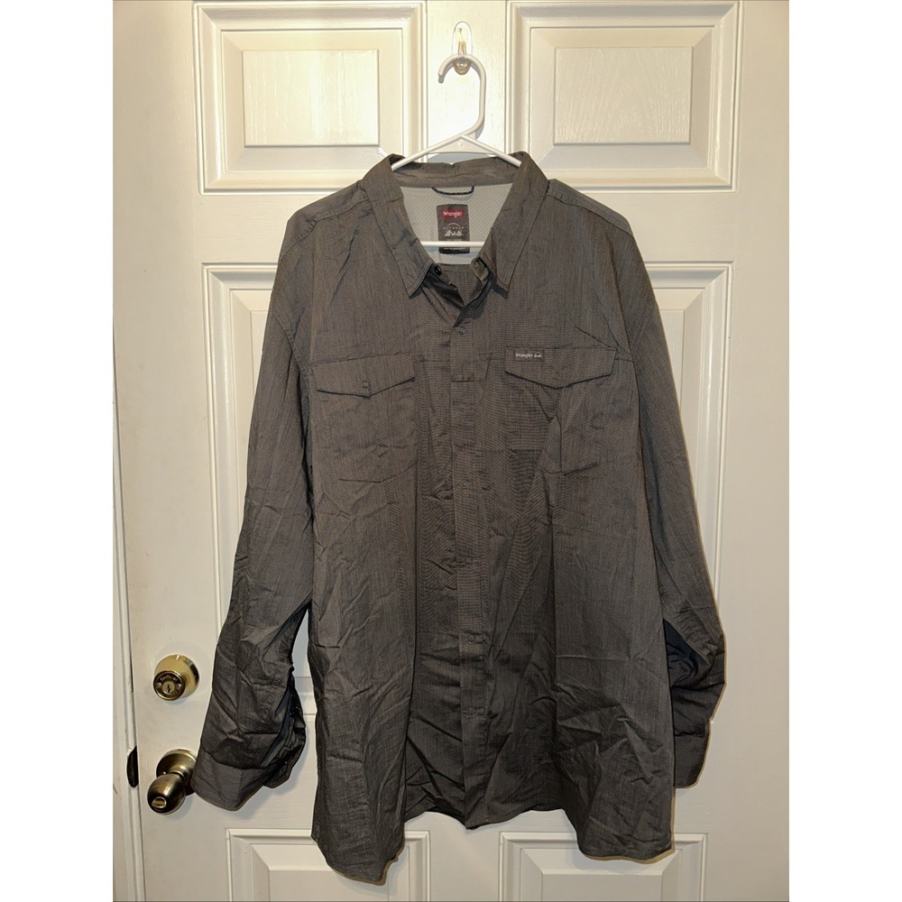 Wrangler Performance Shirt Mens 3XL Gray LS Fishing Active Hike Roll Tab Sleeve